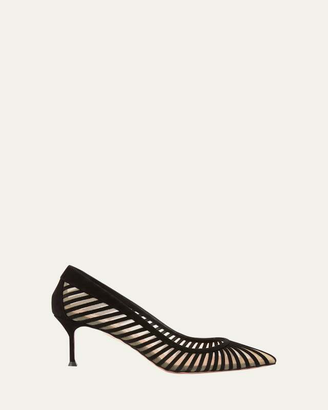 Suede Mesh Stiletto Pumps